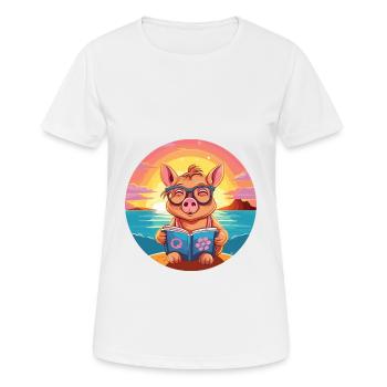 Cochon Mignon Drôle Dessin Animé Kawaii Livre Plage - T-shirt respirant Femme - blanc - Devant - AI Model Female 172 dark (172cm)