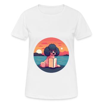 Poodle Cute Funny Cartoon Kawaii Book Beach - Women's Breathable T-Shirt - white - Front - AI Model Female 172 dark (172cm)