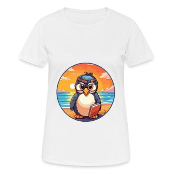 Pinguin Niedliche lustige Karikatur Kawaii Buch Strand - Frauen T-Shirt atmungsaktiv - Weiß - Vorne - AI Model Female 172 dark (172cm)