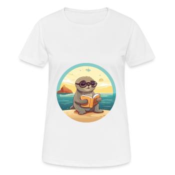 Siegel Niedliche Lustige Karikatur Kawaii Buch Strand - Frauen T-Shirt atmungsaktiv - Weiß - Vorne - AI Model Female 172 dark (172cm)