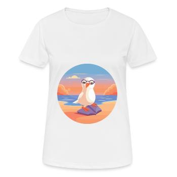 Seagull Cute Funny Cartoon Kawaii Book Beach - Women's Breathable T-Shirt - white - Front - AI Model Female 172 dark (172cm)