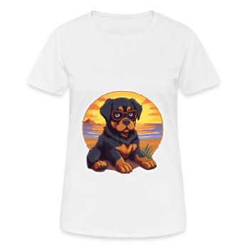 Rottweiler Chien Drôle De Dessin Animé Kawaii Livre Plage - T-shirt respirant Femme - blanc - Devant - AI Model Female 172 dark (172cm)