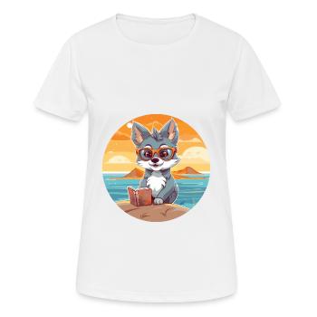 Wolf Cute Funny Cartoon Kawaii Book Beach - Women's Breathable T-Shirt - white - Front - AI Model Female 172 dark (172cm)