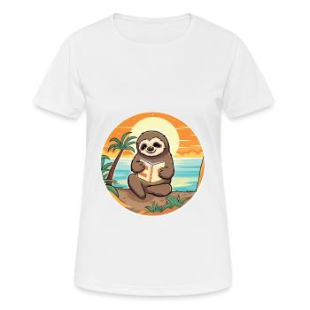 Faultier Niedliche Lustige Karikatur Kawaii Buch Strand - Frauen T-Shirt atmungsaktiv - Weiß - Vorne - AI Model Female 172 dark (172cm)