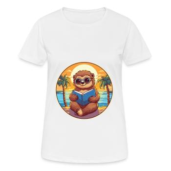 Faultier Niedliche Lustige Karikatur Kawaii Buch Strand - Frauen T-Shirt atmungsaktiv - Weiß - Vorne - AI Model Female 172 dark (172cm)