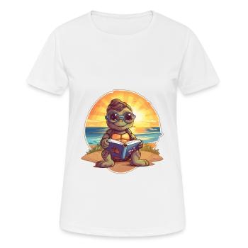Turtle Cute Funny Cartoon Kawaii Book Beach - Women's Breathable T-Shirt - white - Front - AI Model Female 172 dark (172cm)