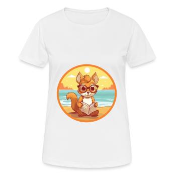 Squirrel Cute Funny Cartoon Kawaii Book Beach - Women's Breathable T-Shirt - white - Front - AI Model Female 172 dark (172cm)