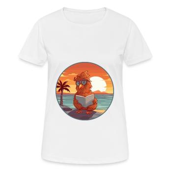 Hahn Niedlich Lustige Karikatur Kawaii Buch Strand - Frauen T-Shirt atmungsaktiv - Weiß - Vorne - AI Model Female 172 dark (172cm)