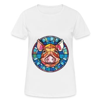 Cochon Aquarelle colorée Animal animal de compagnie Illustration - T-shirt respirant Femme - blanc - Devant - AI Model Female 172 dark (172cm)