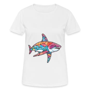 Shark Colorful Watercolor Animal Pet Illustration - Women's Breathable T-Shirt - white - Front - AI Model Female 172 dark (172cm)