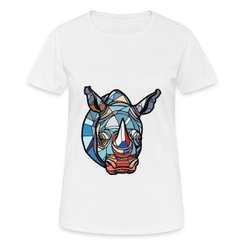 Rhinoceros Colorful Watercolor Animal Illustration - Women's Breathable T-Shirt - white - Front - AI Model Female 172 dark (172cm)