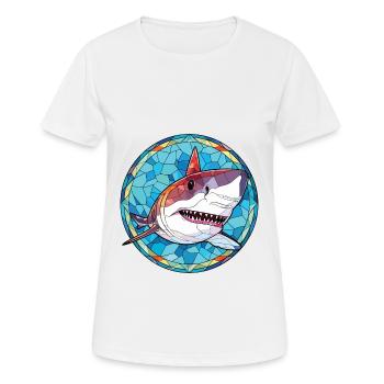 Shark Colorful Watercolor Animal Pet Illustration - Women's Breathable T-Shirt - white - Front - AI Model Female 172 dark (172cm)
