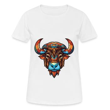Buffalo Colorful Watercolor Animal Illustration - Women's Breathable T-Shirt - white - Front - AI Model Female 172 dark (172cm)
