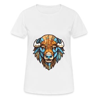 Bison Colorful Watercolor Animal Pet Illustration - Women's Breathable T-Shirt - white - Front - AI Model Female 172 dark (172cm)