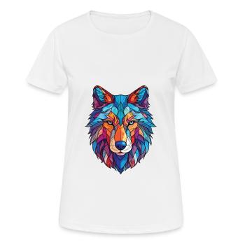 Wolf Colorful Watercolor Animal Pet Illustration - Women's Breathable T-Shirt - white - Front - AI Model Female 172 dark (172cm)