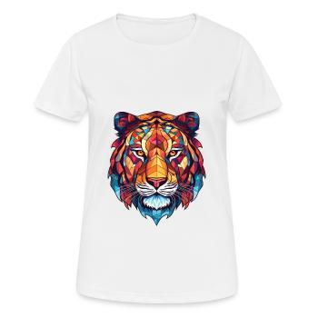 Tiger Colorful Watercolor Animal Pet Illustration - Women's Breathable T-Shirt - white - Front - AI Model Female 172 dark (172cm)