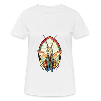 Gottesanbeterin Bunte Aquarell-Tier-Karikatur - Frauen T-Shirt atmungsaktiv - Weiß - Vorne - AI Model Female 172 dark (172cm)