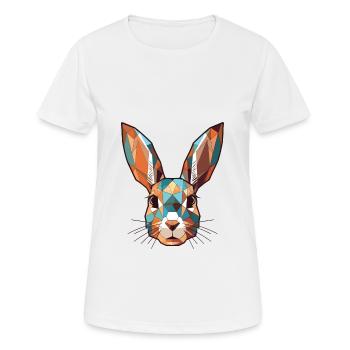 Rabbit Colorful Watercolor Animal Pet Illustration - Women's Breathable T-Shirt - white - Front - AI Model Female 172 dark (172cm)