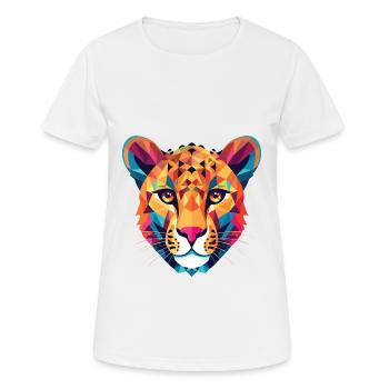 Cheetah Colorful Watercolor Animal Illustration - Women's Breathable T-Shirt - white - Front - AI Model Female 172 dark (172cm)