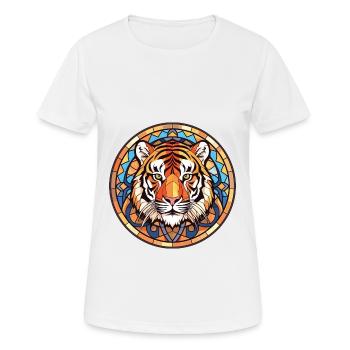 Tiger Colorful Watercolor Animal Pet Illustration - Women's Breathable T-Shirt - white - Front - AI Model Female 172 dark (172cm)