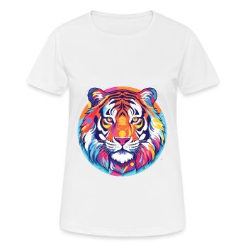 Tiger Colorful Watercolor Animal Pet Illustration - Women's Breathable T-Shirt - white - Front - AI Model Female 172 dark (172cm)