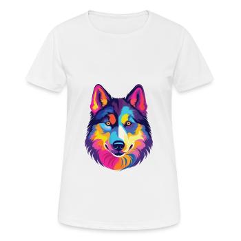 Husky Hund Bunte Aquarell Tier Illustration - Frauen T-Shirt atmungsaktiv - Weiß - Vorne - AI Model Female 172 dark (172cm)