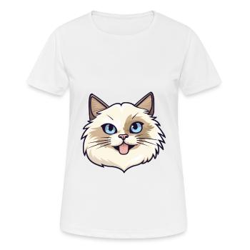 Birma Heilige Katze Karikatur Aquarell Illustration - Frauen T-Shirt atmungsaktiv - Weiß - Vorne - AI Model Female 172 dark (172cm)