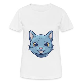 Russische blaue Katze Karikatur Aquarell Illustration - Frauen T-Shirt atmungsaktiv - Weiß - Vorne - AI Model Female 172 dark (172cm)