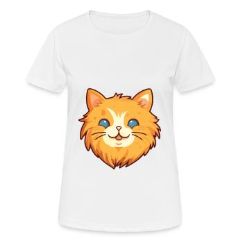 Ginger Longhair Cat Cartoon Watercolor Clipart - Women's Breathable T-Shirt - white - Front - AI Model Female 172 dark (172cm)