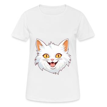 Illustration à l’aquarelle de dessin animé de chat angora turc - T-shirt respirant Femme - blanc - Devant - AI Model Female 172 dark (172cm)