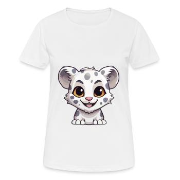Léopard des neiges bébé chat dessin animé aquarelle Clipart - T-shirt respirant Femme - blanc - Devant - AI Model Female 172 dark (172cm)