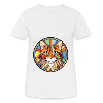 Dessin animé d’aquarelle colorée American Bobtail Cat - T-shirt respirant Femme - blanc - Devant - AI Model Female 172 dark (172cm)