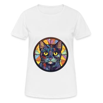 Chartreux Cat Colorful Watercolor Pet Illustration - Women's Breathable T-Shirt - white - Front - AI Model Female 172 dark (172cm)