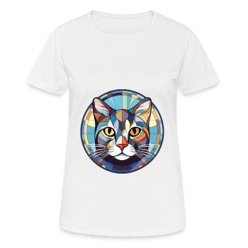 European Shorthair Cat Colorful Watercolor Cartoon - Women's Breathable T-Shirt - white - Front - AI Model Female 172 dark (172cm)