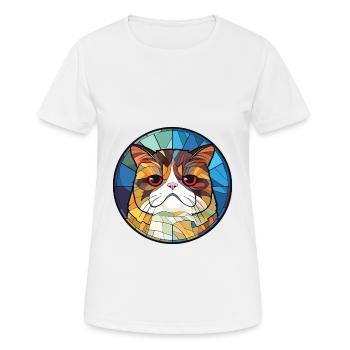 Chat exotique à poil court coloré dessin animé aquarelle - T-shirt respirant Femme - blanc - Devant - AI Model Female 172 dark (172cm)