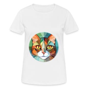 Dilute Calico Cat Colorful Watercolor Illustration - Women's Breathable T-Shirt - white - Front - AI Model Female 172 dark (172cm)