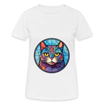 Britisch Kurzhaar Katze Bunte Aquarell-Karikatur - Frauen T-Shirt atmungsaktiv - Weiß - Vorne - AI Model Female 172 dark (172cm)