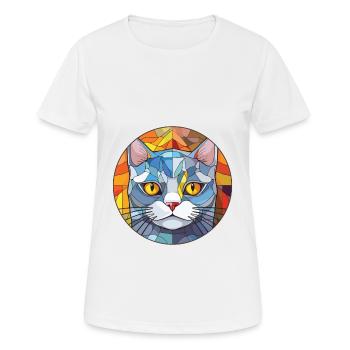 Chat d’argent britannique coloré aquarelle pour animaux de compagnie Cartoon - T-shirt respirant Femme - blanc - Devant - AI Model Female 172 dark (172cm)