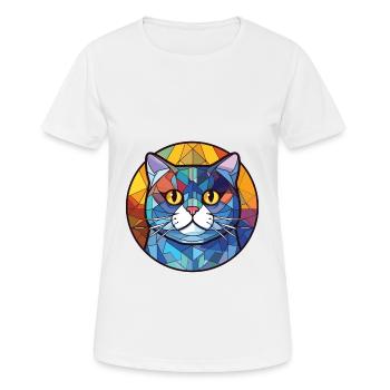 Britisch Kurzhaar Katze Bunte Aquarell-Karikatur - Frauen T-Shirt atmungsaktiv - Weiß - Vorne - AI Model Female 172 dark (172cm)