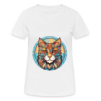 Maine Coon Katze Bunte Aquarell-Illustration - Frauen T-Shirt atmungsaktiv - Weiß - Vorne - AI Model Female 172 dark (172cm)