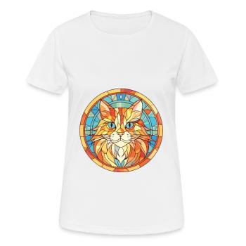 Ginger Longhair Cat Coloré Aquarelle Dessin Animé - T-shirt respirant Femme - blanc - Devant - AI Model Female 172 dark (172cm)