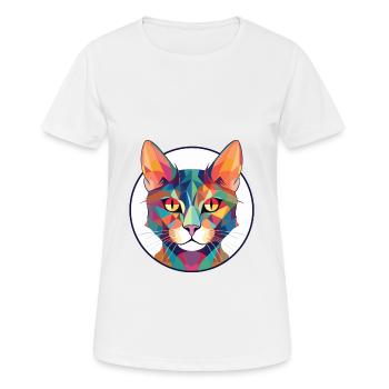 Pixie Bob Cat Colorful Watercolor Pet Illustration - Women's Breathable T-Shirt - white - Front - AI Model Female 172 dark (172cm)