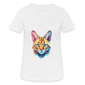 Savannah Katze Bunte Aquarell-Haustier-Illustration - Frauen T-Shirt atmungsaktiv - Weiß - Vorne - AI Model Female 172 dark (172cm)