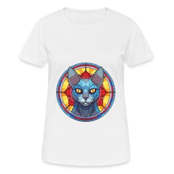 Illustration d’aquarelle colorée de chat bleu russe - T-shirt respirant Femme - blanc - Devant - AI Model Female 172 dark (172cm)