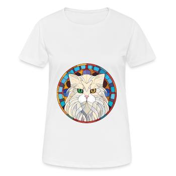 Weiße Langhaar Perserkatze Buntes Aquarell - Frauen T-Shirt atmungsaktiv - Weiß - Vorne - AI Model Female 172 dark (172cm)