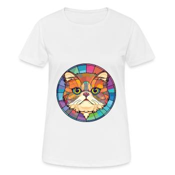 Exotic Shorthair Cat Colorful Watercolor Cartoon - Women's Breathable T-Shirt - white - Front - AI Model Female 172 dark (172cm)
