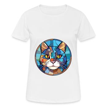 Schottische gerade Katze bunte Aquarell-Karikatur - Frauen T-Shirt atmungsaktiv - Weiß - Vorne - AI Model Female 172 dark (172cm)