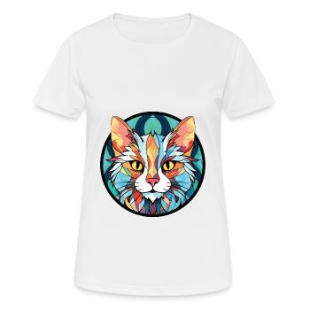 Turkish Angora Cat Colorful Watercolor Pet Cartoon - Women's Breathable T-Shirt - white - Front - AI Model Female 172 dark (172cm)
