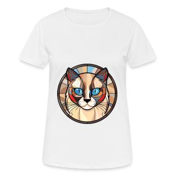 Balinesische Katze bunte Aquarell-Haustier-Illustration - Frauen T-Shirt atmungsaktiv - Weiß - Vorne - AI Model Female 172 dark (172cm)
