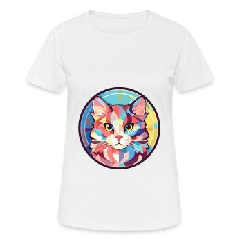 Illustration d’aquarelle colorée American Curl Cat - T-shirt respirant Femme - blanc - Devant - AI Model Female 172 dark (172cm)